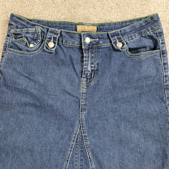 Riva Karen Jeans Skirt Womens L Blue Denim A Line Rodeo Western Casual Pockets - Picture 14 of 16